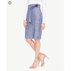 NWT Ann Taylor chambray paper bag skirt tie waist